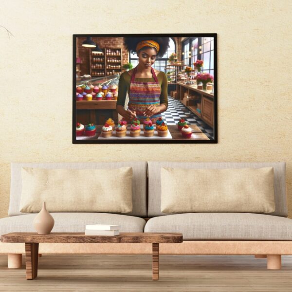 Two Vibrant Bake Shop Image | African American Cupcake Baker Decor | Culinary Art Digital Download | AI Image Wall Art - Image 3