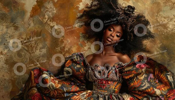 Regal AI African American Woman Portrait: Vibrant Gown & Intricate Hairstyle Digital Download | Modern Wall Decor | Contemporary Home Decor