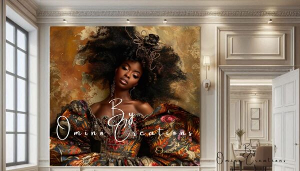 Regal AI African American Woman Portrait: Vibrant Gown & Intricate Hairstyle Digital Download | Modern Wall Decor | Contemporary Home Decor - Image 4