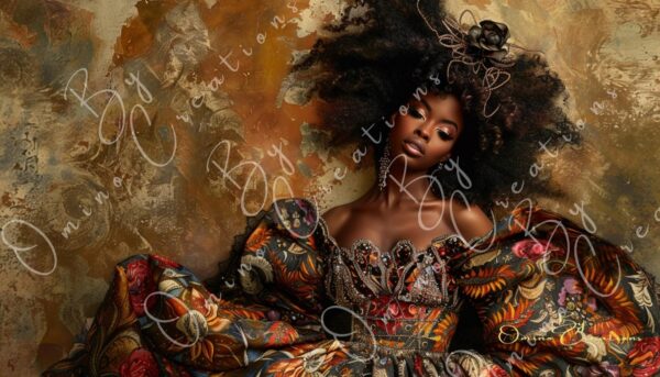 Regal AI African American Woman Portrait: Vibrant Gown & Intricate Hairstyle Digital Download | Modern Wall Decor | Contemporary Home Decor - Image 3